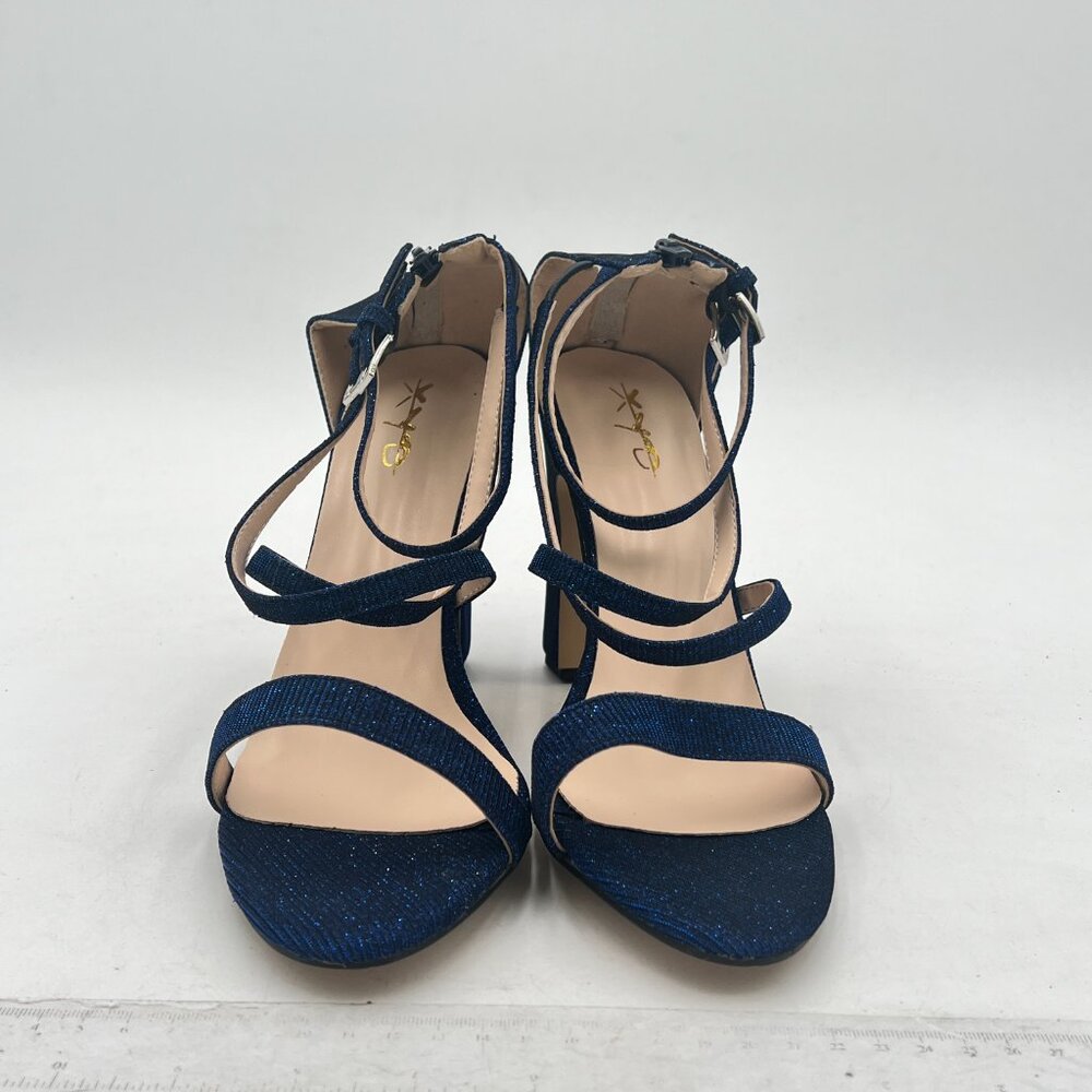 XYD Navy Crisscross Open Toe Block Chunky High Heel Sandals Back Zipper Shoes - Picture 3 of 6